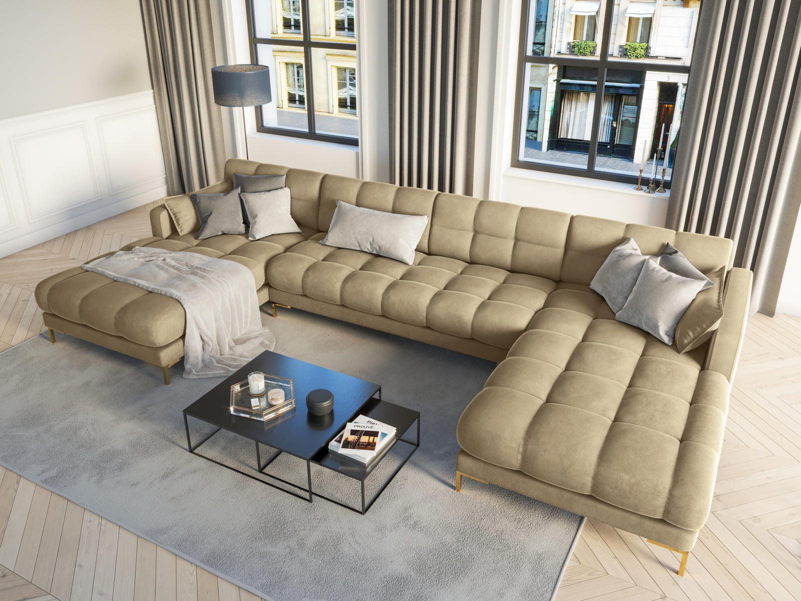 Entdecken Sie das stilvolle Mamaia Velour Panoramic Sofa 6 Sitzer von Micadoni – der perfekte Komfort für Ihr modernes Wohnzimmer!