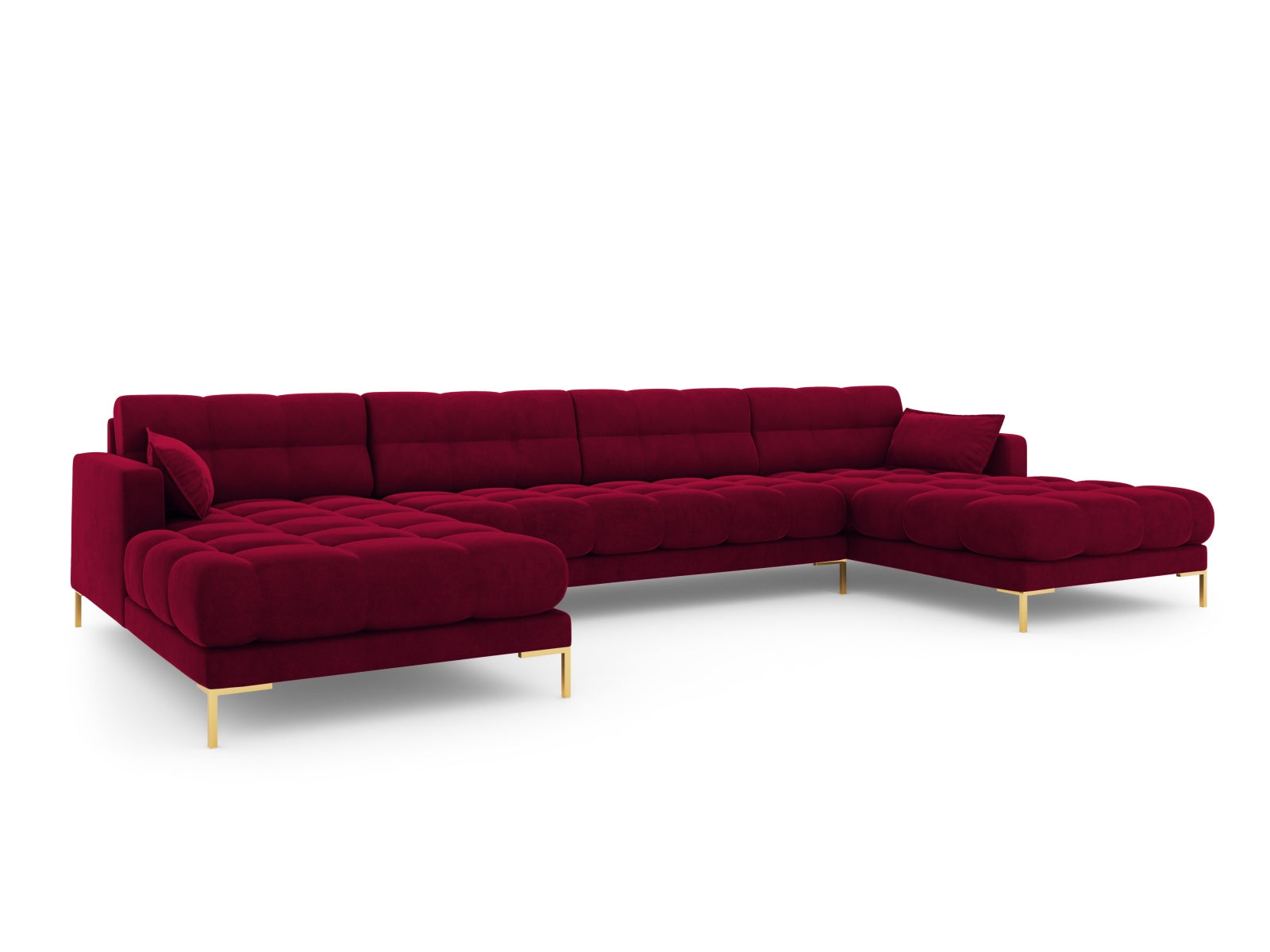 Mamaia Velour Panoramic Sofa 6 Sitzer in Red/Gold präsentiert im Onlineshop von KAQTU Design AG. 3er Sofa ist von Micadoni