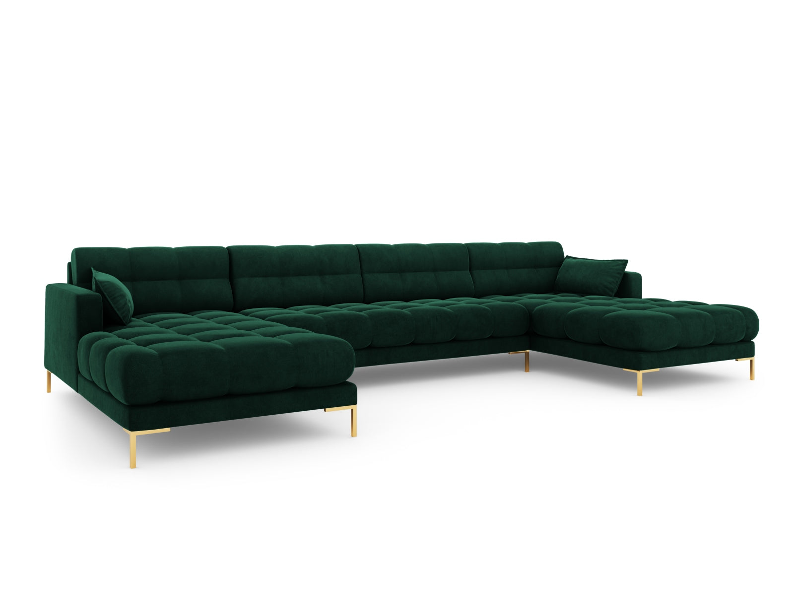 Mamaia Velour Panoramic Sofa 6 Sitzer in Bottle Green/Gold präsentiert im Onlineshop von KAQTU Design AG. 3er Sofa ist von Micadoni