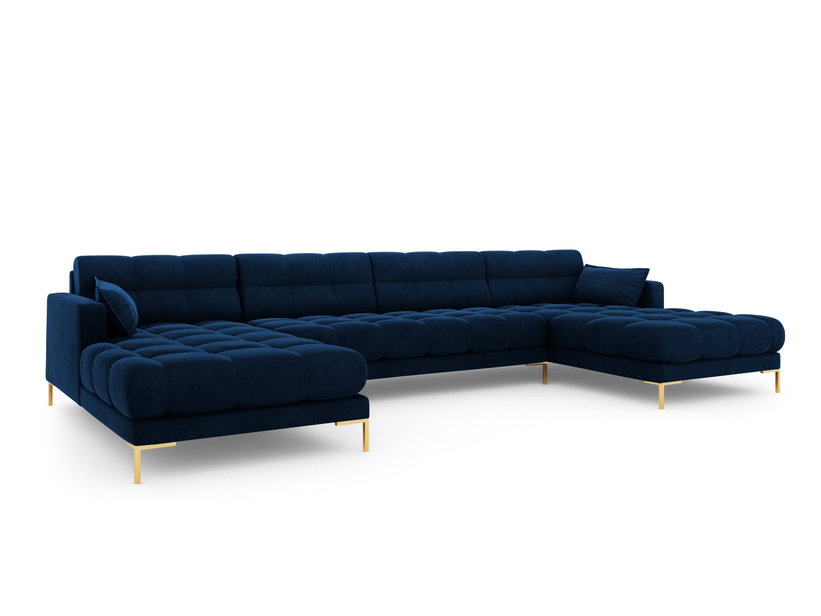 Mamaia Velour Panoramic Sofa 6 Sitzer in Royal Blue/Gold präsentiert im Onlineshop von KAQTU Design AG. 3er Sofa ist von Micadoni