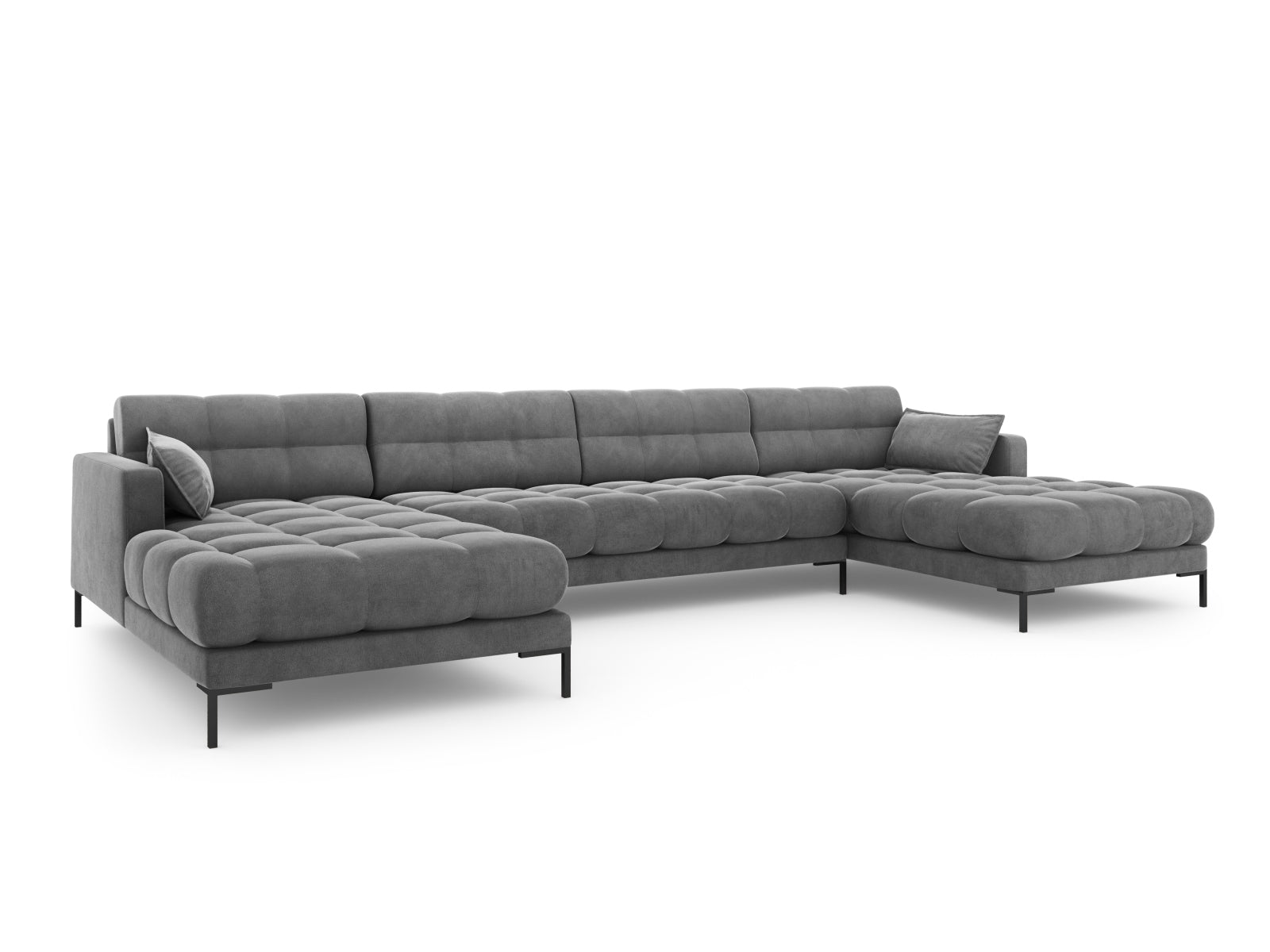Mamaia Velour Panoramic Sofa 6 Sitzer in Light Grey/Schwarz präsentiert im Onlineshop von KAQTU Design AG. 3er Sofa ist von Micadoni