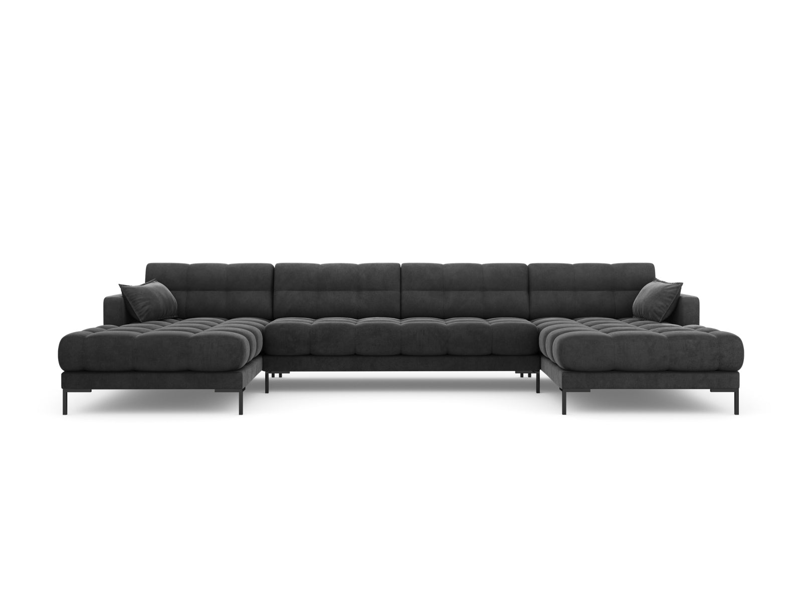 Stilvolles 6-Sitzer Mamaia Velour Panoramic Sofa in Dunkelgrau/Schwarz-Bluvel, perfekt für moderne Wohnzimmer und gesellige Abende.