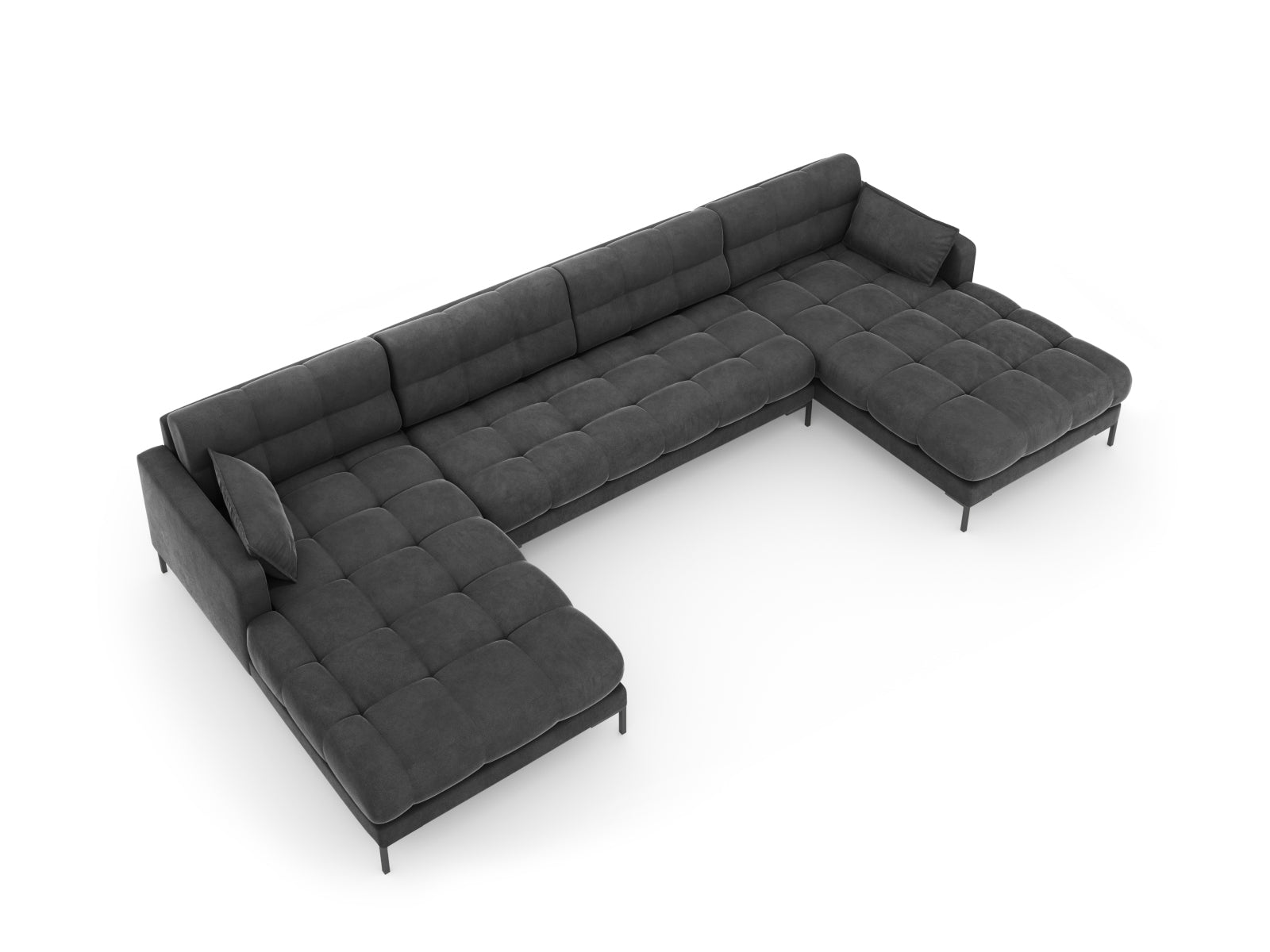Entdecken Sie das stilvolle Mamaia Velour Panoramic Sofa für 6 Personen von Micadoni – der perfekte Mix aus Komfort und modernem Design!