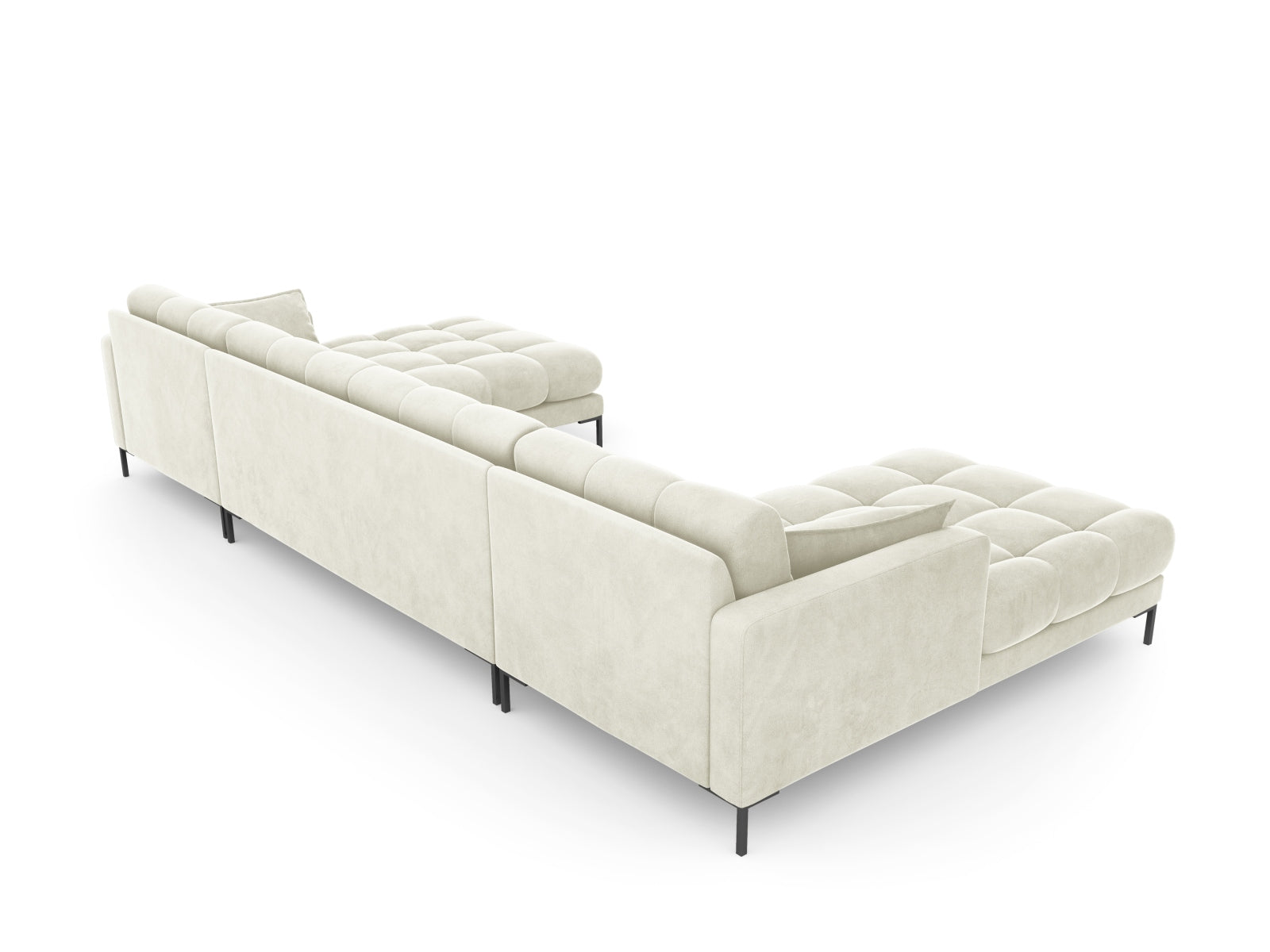 Stilvolles 6-Sitzer Velourssofa Mamaia mit modernem Panoramadesign in Beige und Schwarz, perfekt für gemütliche Wohnzimmer.