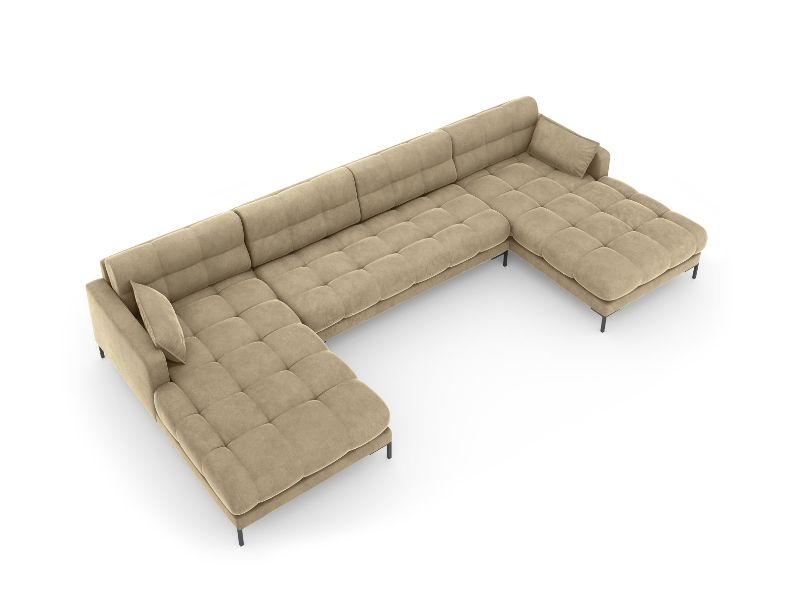 Elegantes 6-Sitzer Velours Sofa Mamaia in Beige und Schwarz, ideal für stilvolle Wohnräume und entspannte Stunden mit Freunden.