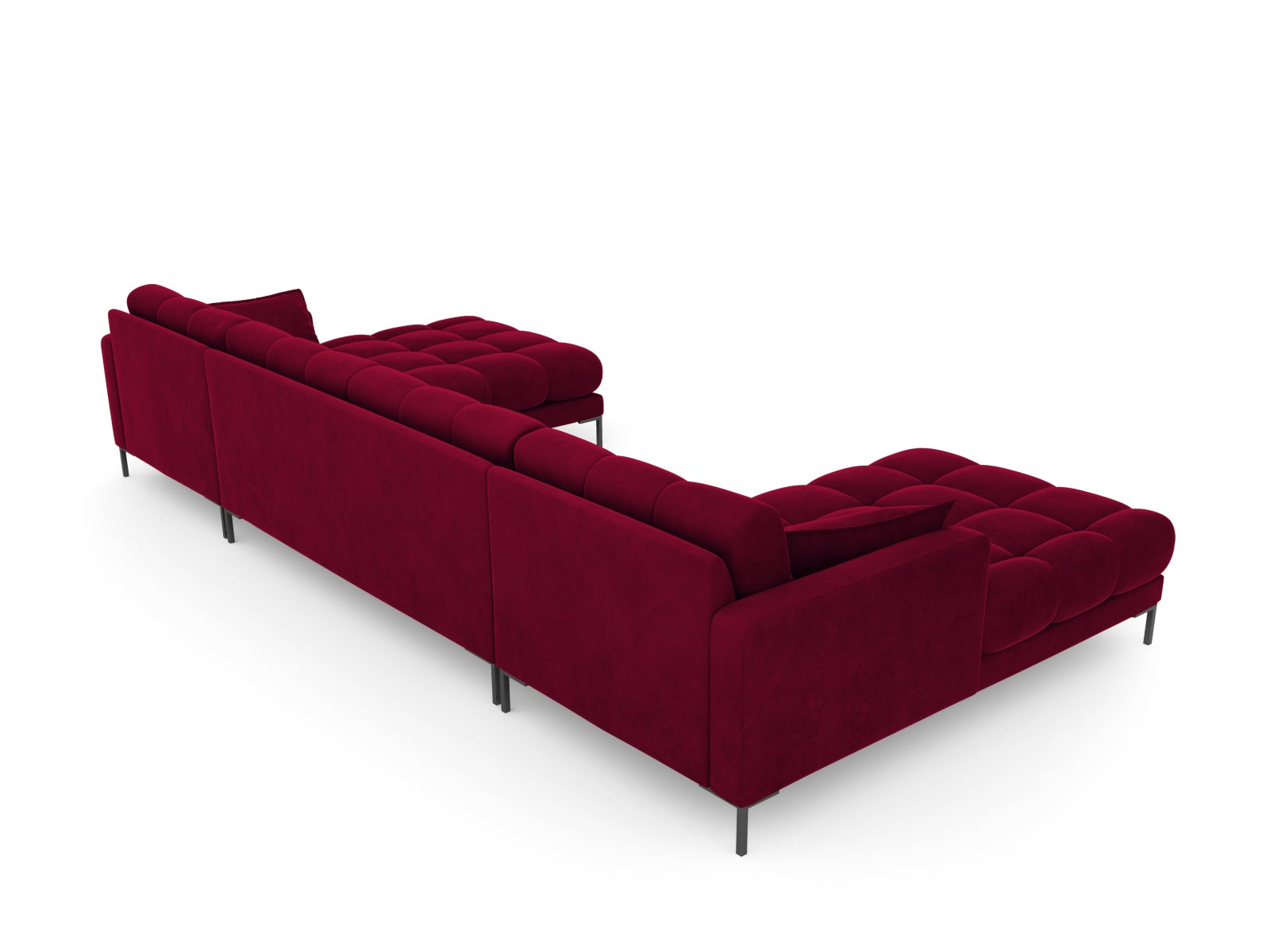 Luxuriöses 6-Sitzer Velourssofa Mamaia in Rot und Schwarz, perfekt für moderne Wohnzimmer und gesellige Abende.