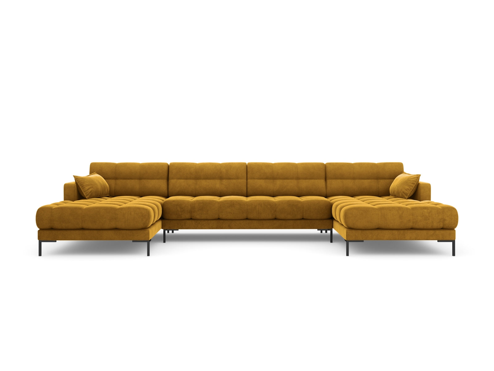 Stilvolles 6-Sitzer Sofa Mamaia aus Velours in Gelb und Schwarz, perfekt für gemütliche Abende und moderne Einrichtung.