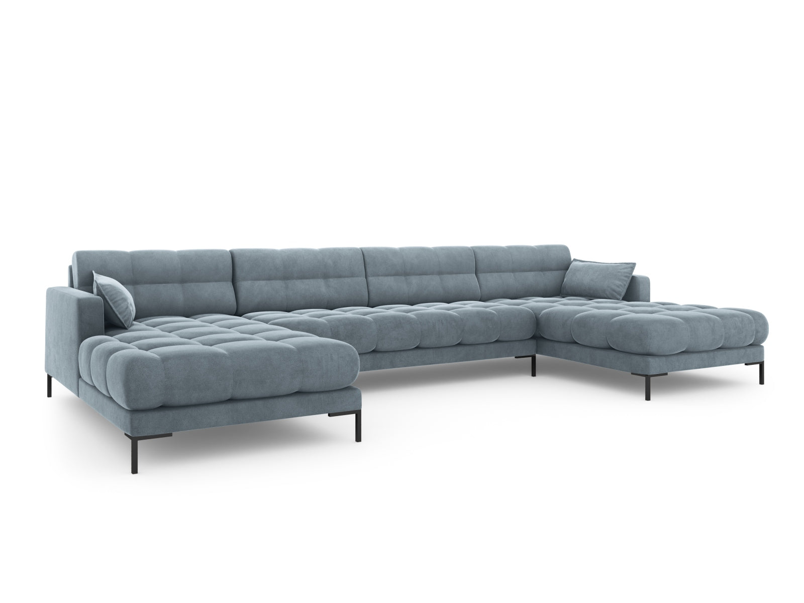 Mamaia Velour Panoramic Sofa 6 Sitzer in Light Blue/Schwarz präsentiert im Onlineshop von KAQTU Design AG. 3er Sofa ist von Micadoni