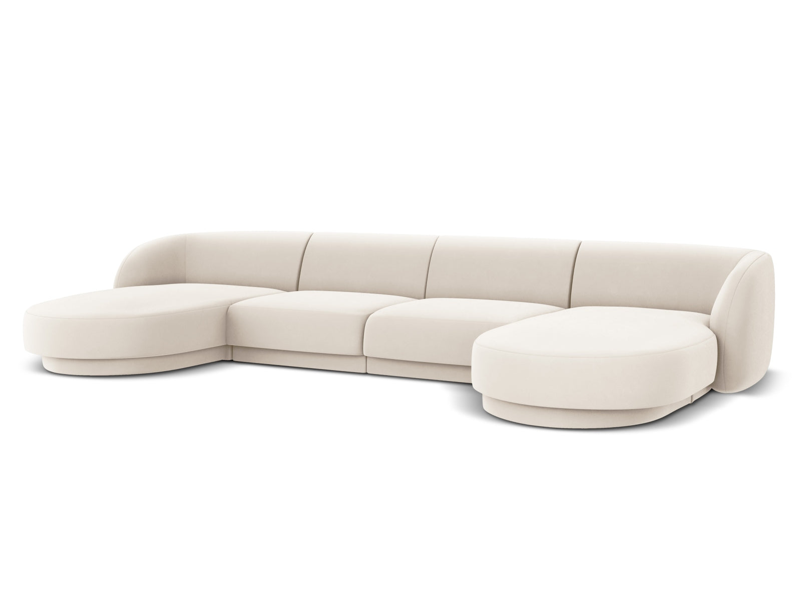 Luxuriöses 5-Sitzer Miley Velour Panoramic Sofa in sanftem Beige, perfekt für moderne Wohnzimmer und entspannte Zusammenkünfte.