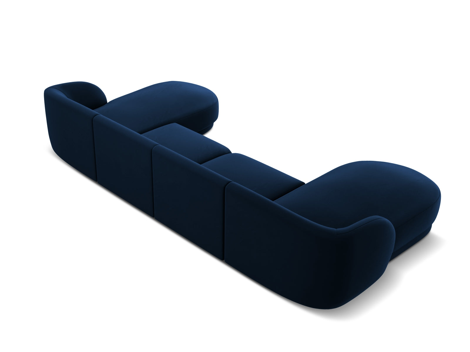 Elegantes 5-Sitzer Miley Velour Panoramic Sofa in Royalblau, ideal für komfortable Entspannung und moderne Einrichtung.