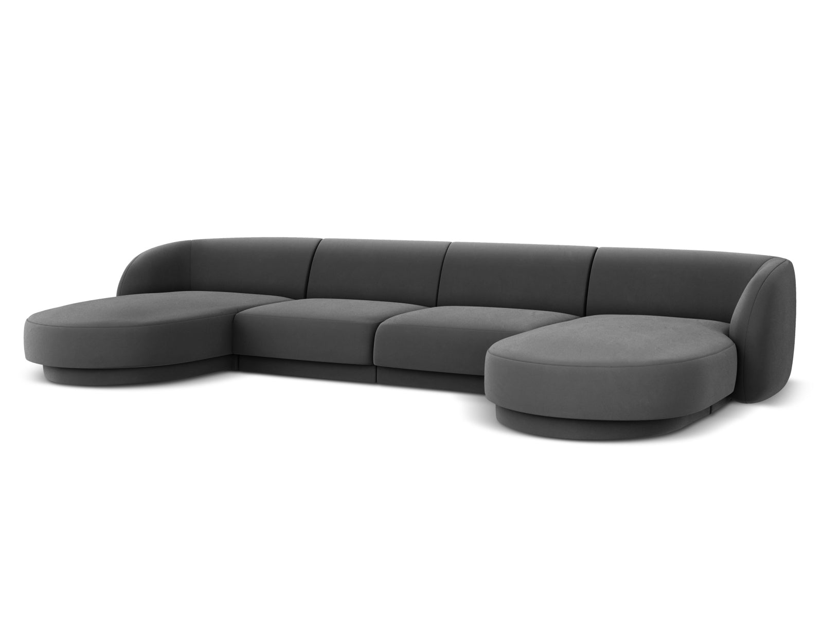Luxuriöses 5-Sitzer Miley Velour Panoramic Sofa in trendigem Grau-Blau, perfekt für stilvolle und gemütliche Wohnzimmer.