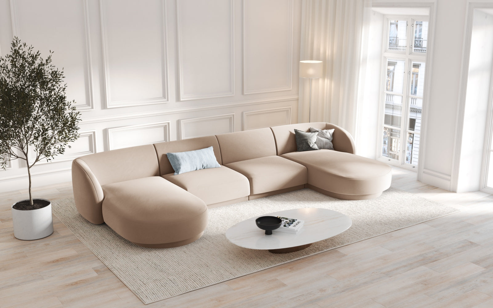 Entdecken Sie das stilvolle Miley Velour Panoramic Sofa 5 Sitzer von Micadoni – Komfort und Eleganz für Ihr Wohnzimmer!