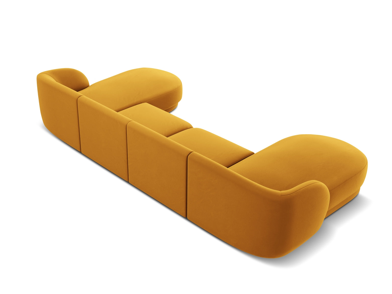 Elegantes 5-Sitzer Miley Velour Panoramic Sofa in trendigem Gelb-Blau, ideal für stilvolle Wohnräume und entspannte Abende.