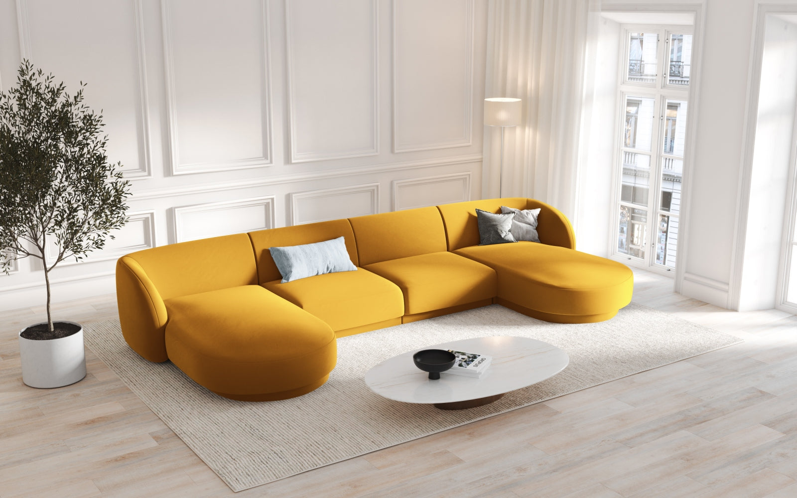 Entdecken Sie das stilvolle Miley Velour Panoramic Sofa 5 Sitzer von Micadoni – Komfort und Eleganz für Ihr Wohnzimmer!