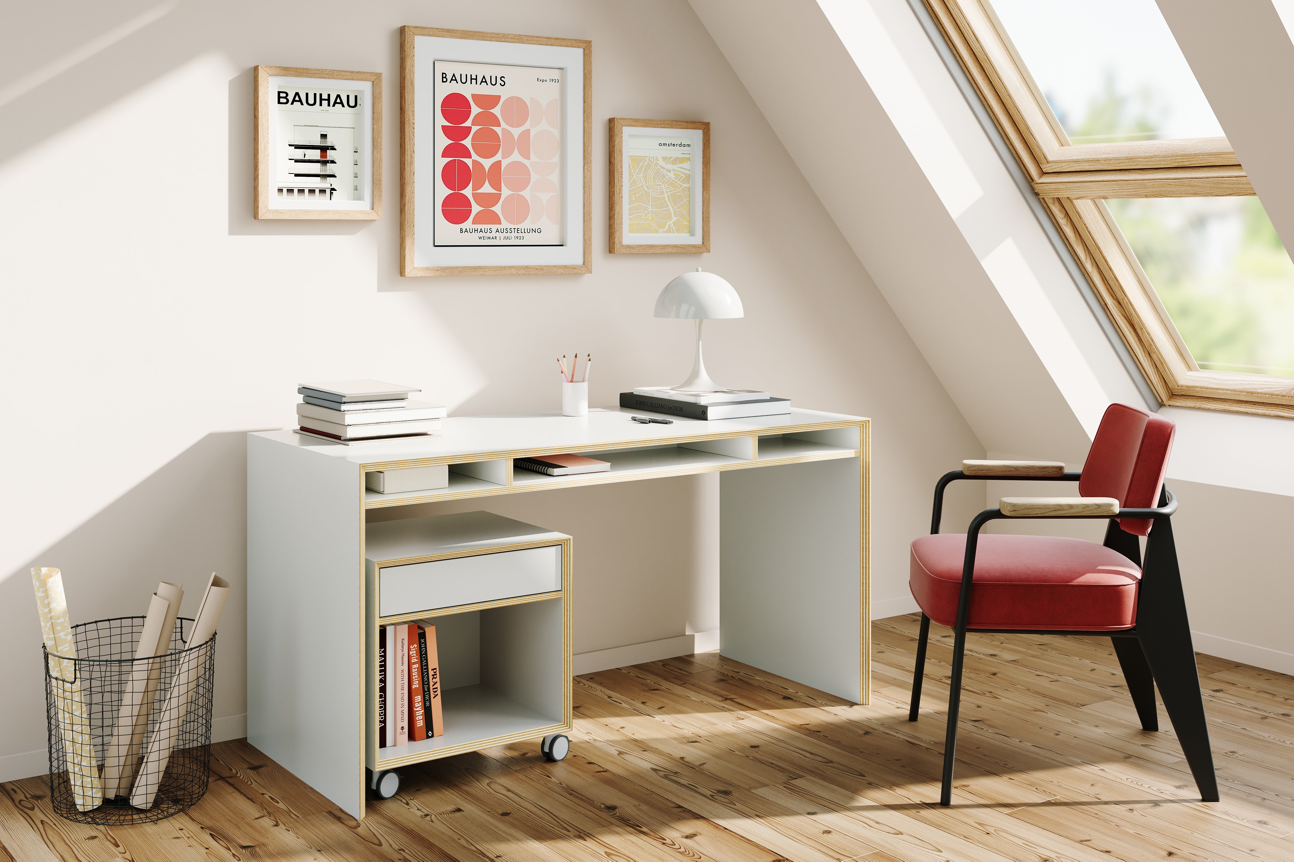 Bridge Schreibtisch in Weiss präsentiert im Onlineshop von KAQTU Design AG. Schreibtisch ist von Müller Möbelwerkstätten