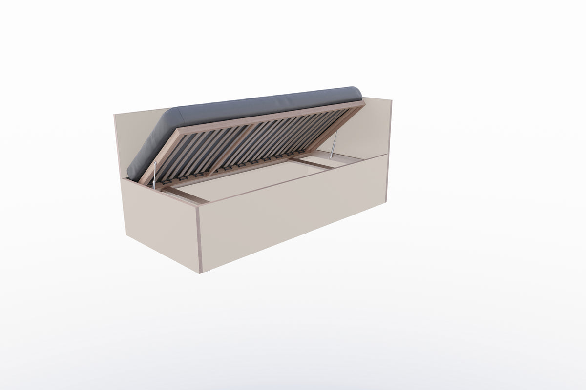 Corner Bett 90 x 200 rechts in Kaschmirgrau/Multiplexkante präsentiert im Onlineshop von KAQTU Design AG. Bett ist von Müller Möbelwerkstätten