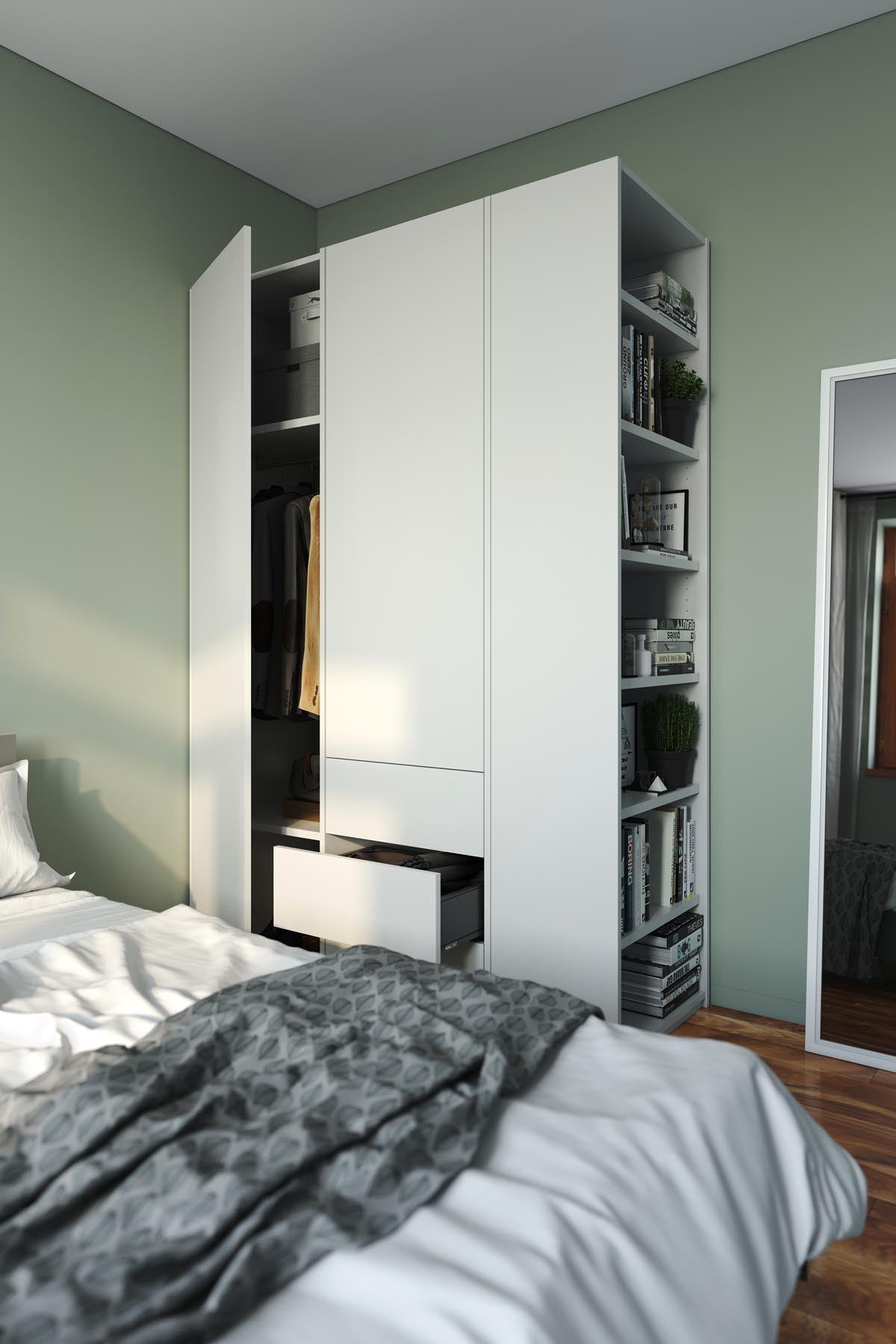 Modular Plus Kombination 3 in Weiss präsentiert im Onlineshop von KAQTU Design AG. Drehtürenschrank ist von Müller Möbelwerkstätten