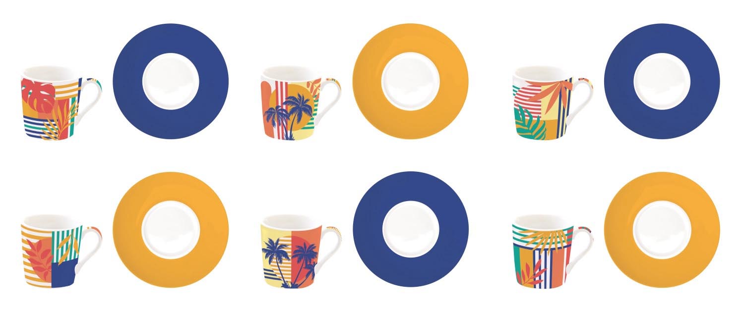 Set aus 6 Espressotassen mit Untertassen, 100ml, stilvolles Design von Easy Life, ideal für Kaffeegenuss und Dekoration.