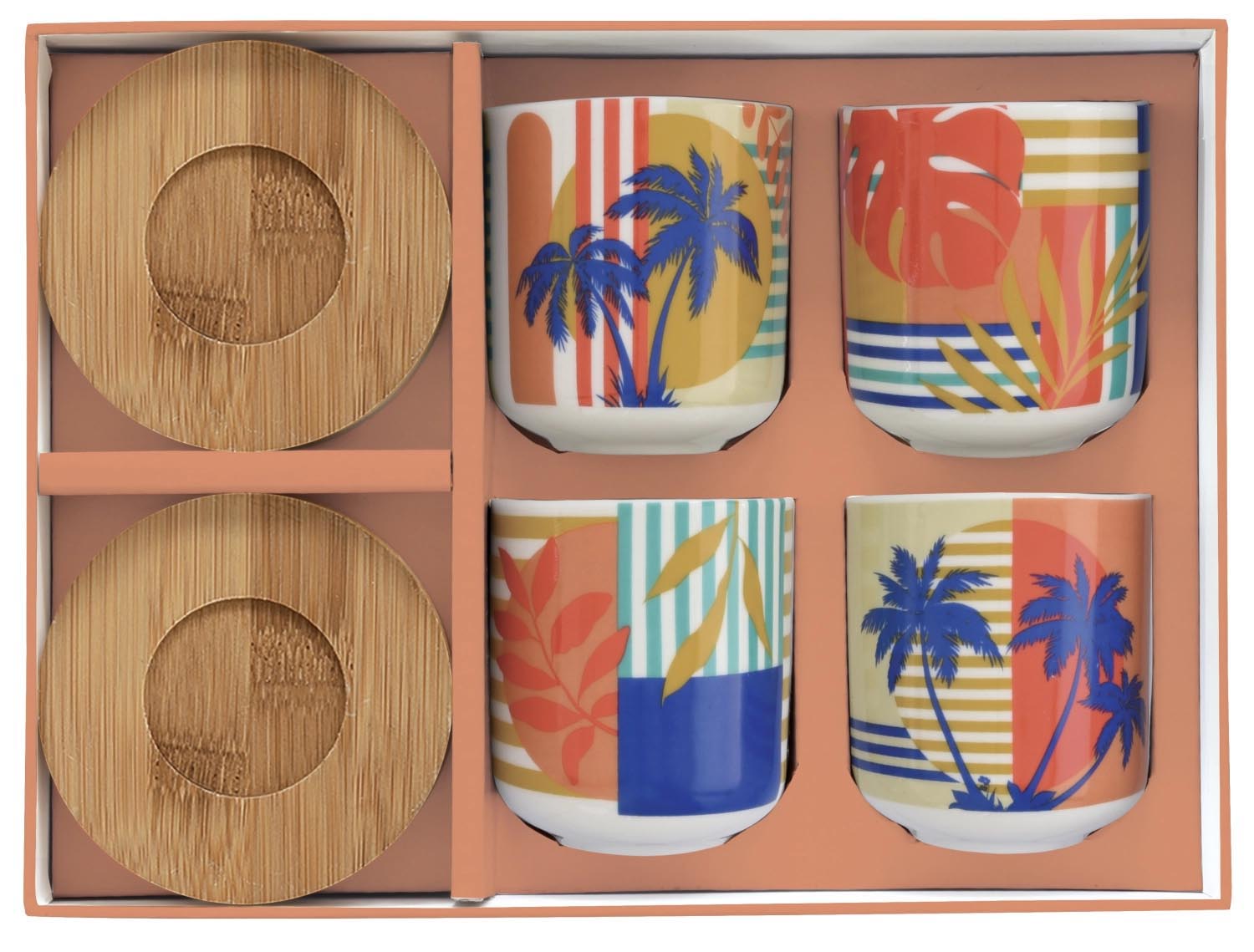 Coffee Mania 4er Kaffeebecher m. Bambus Untert. Baha 110ml in Mehrfarbig präsentiert im Onlineshop von KAQTU Design AG. Espressotassen ist von Easy Life