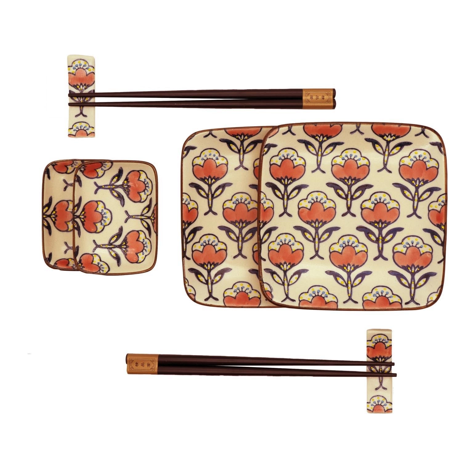 2er Set Teller, Schüsseln, Stäbchen, 13x13cm 8x5.7cm Rot in Mehrfarbig präsentiert im Onlineshop von KAQTU Design AG. Schale ist von Easy Life