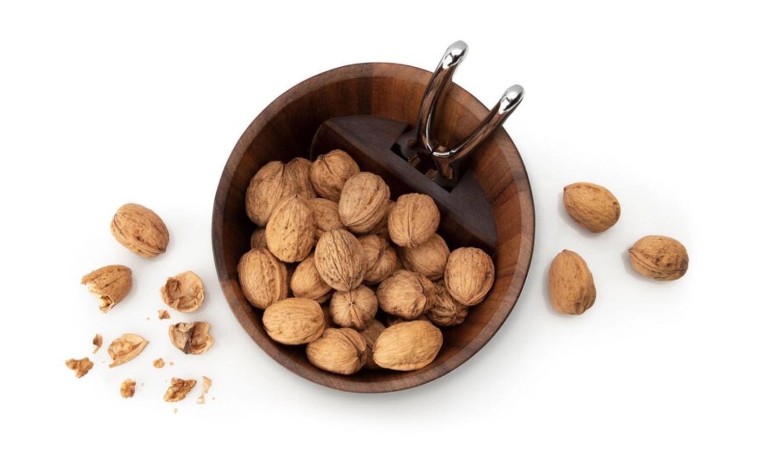 Elegante Nussschale aus Akazienholz mit Knacker, Masse 19.5x19x12.5cm, von Continenta. Ideal für Nüsse und stilvolle Präsentation.