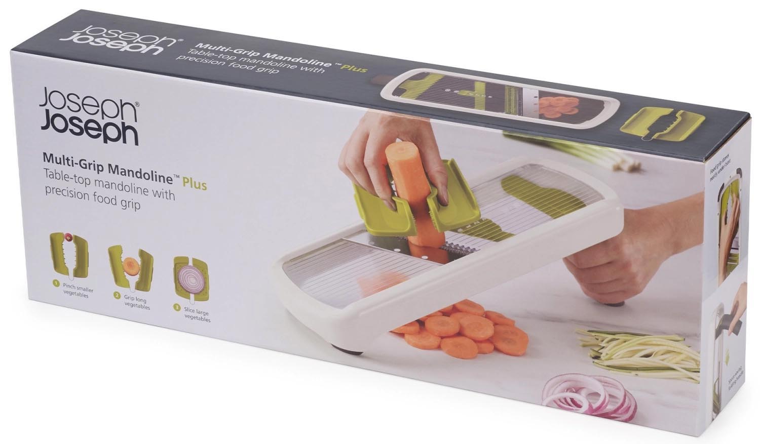 Die Multi-Grip Mandoline Plus von Joseph Joseph bietet vielseitige Schneidoptionen und ist ideal für kreative Kochprojekte.