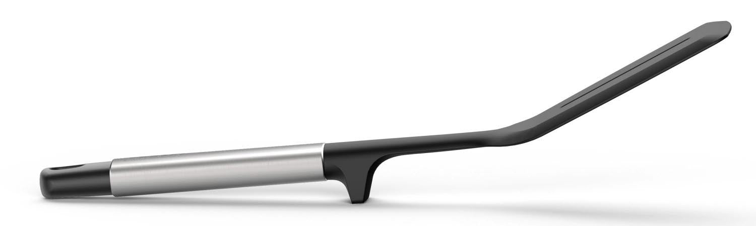 Hochwertiger Silikon-Pfannenwender mit Schlitzen und Edelstahlgriff, ideal für schonendes Kochen, von Joseph Joseph.