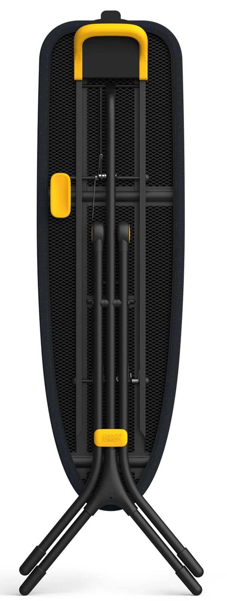 Das Glide Compact Plus Bügelbrett von Joseph Joseph kombiniert Stil und Funktionalität in Schwarz/Blau für komfortables Bügeln.