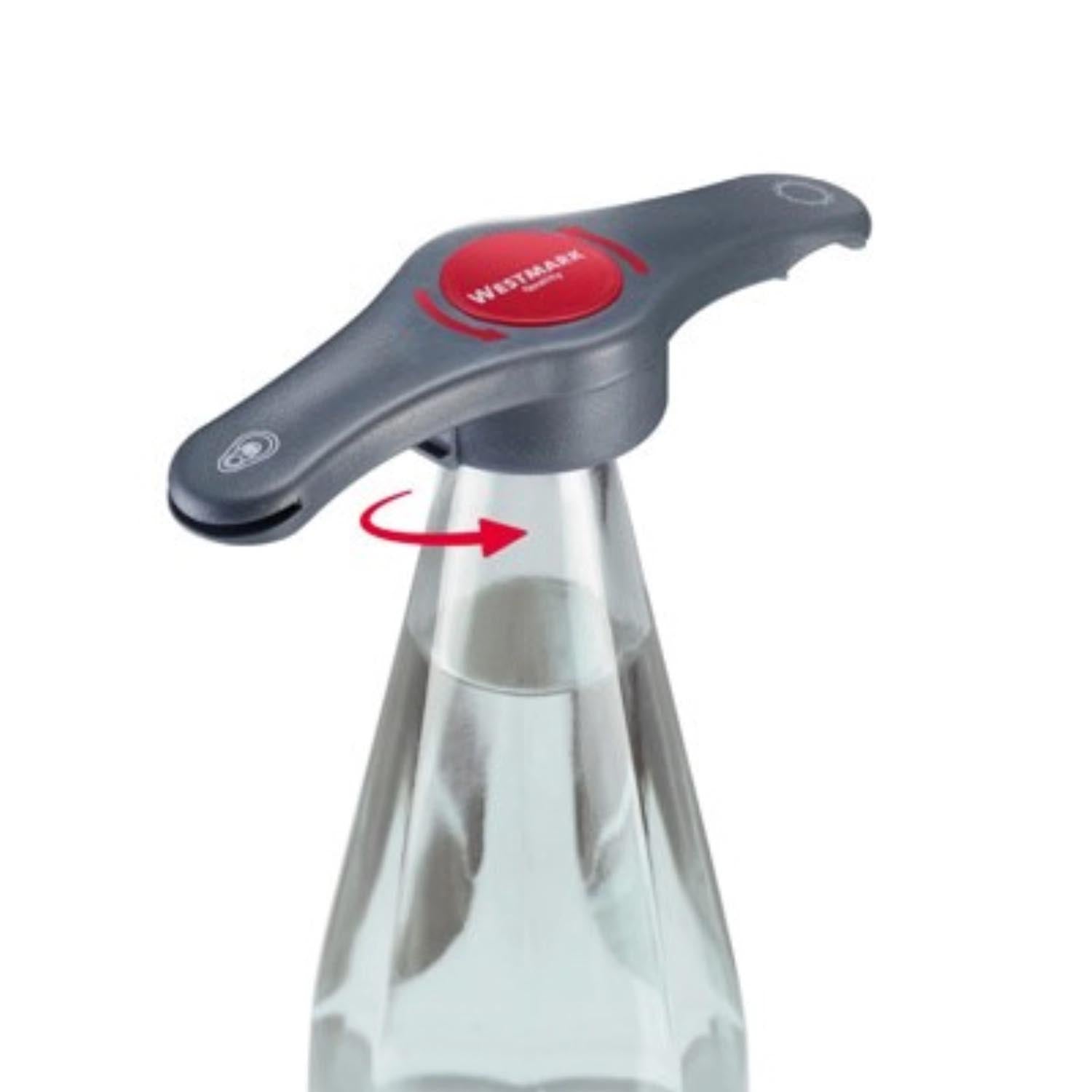 Praktischer Kombiöffner von Westmark, ideal für Flaschen und Dosen, kompakt (15x4.5x3cm), robust und vielseitig für den täglichen Gebrauch.