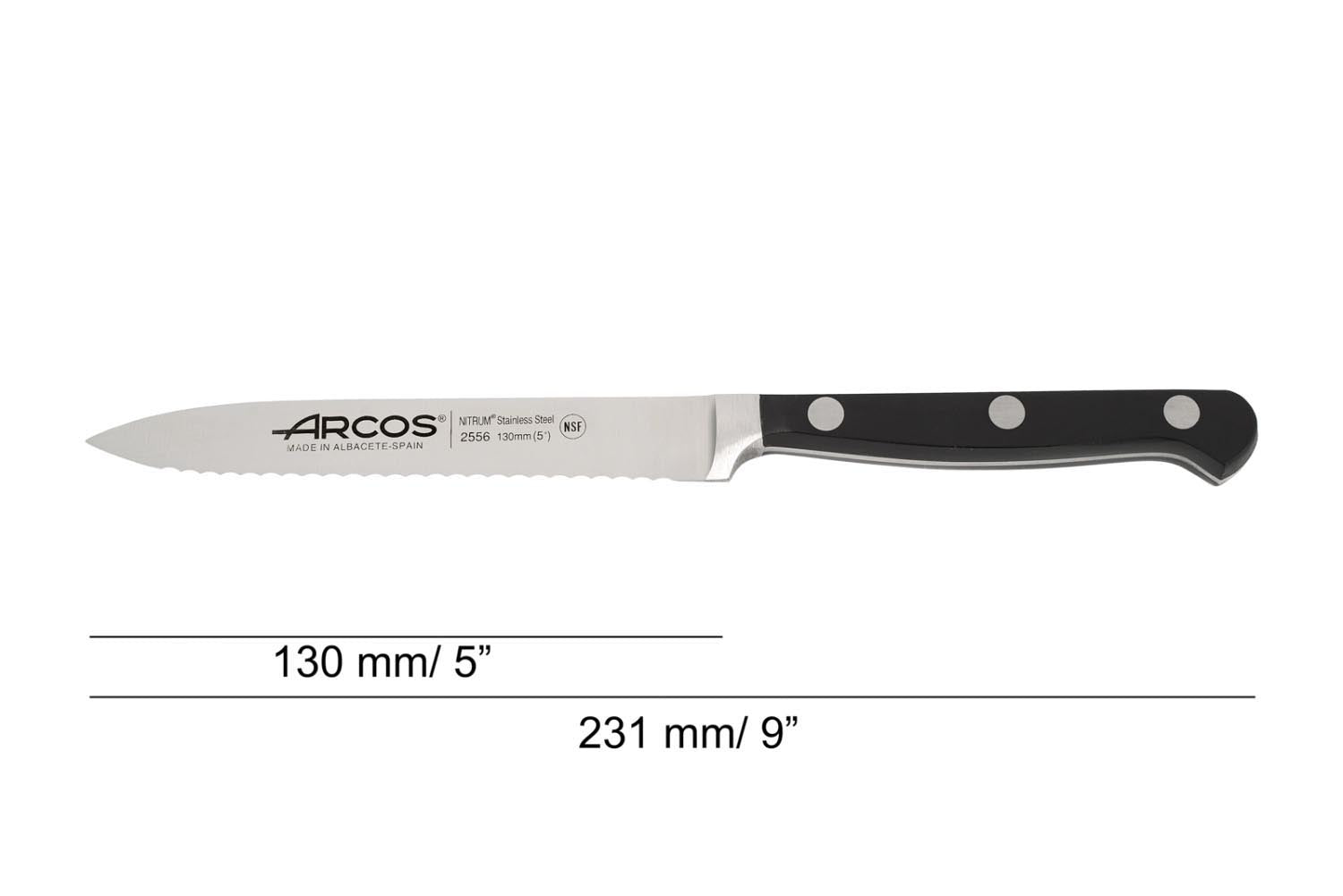 Das Arcos Clasica Allzweckmesser, 13cm geschmiedete Klinge, ideal für präzises Schneiden in der Küche.