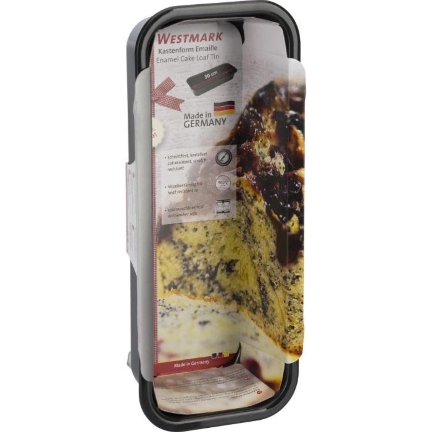 Robuste Emaille-Kastenform von Westmark, 30 cm, perfekt für Kuchen und Brot, langlebig, hitzebeständig und einfach zu reinigen.
