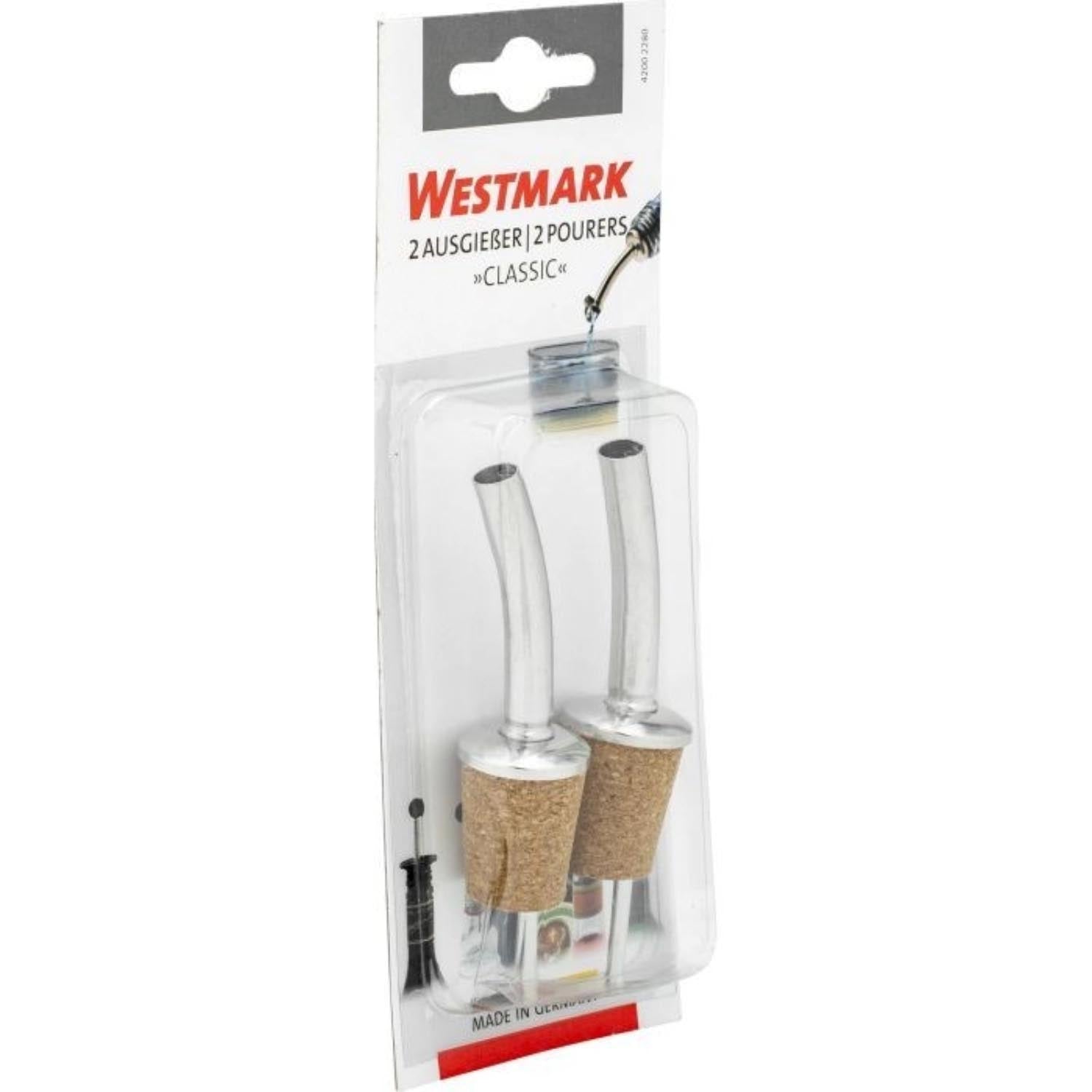 Praktische Flaschenausgiesser aus Edelstahl mit Naturkorken, ideal für präzises Ausgiessen von Öl, Essig oder Spirituosen.