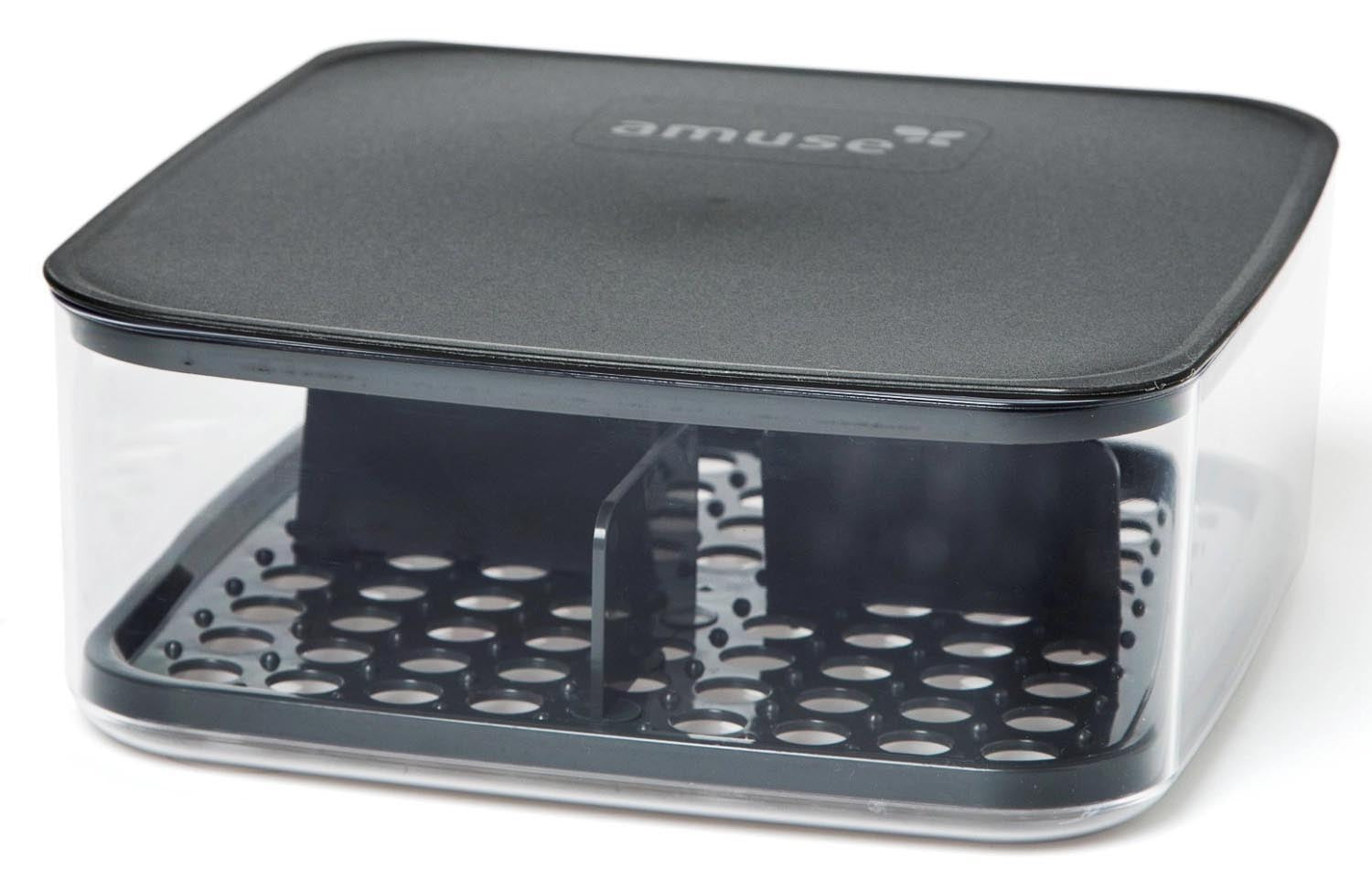 Elegantes Käsebrett von Amuse in Grau, ideal für die Präsentation von Spezialkäse, Masse: 241x241x96mm.