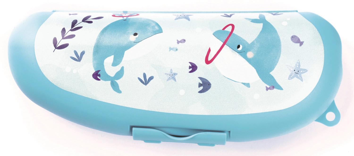 Hellblaue Wal-Bananenbox von Amuse, 223x90x50 mm, schützt Bananen unterwegs. Praktisch, originell und ideal für frische Snacks.