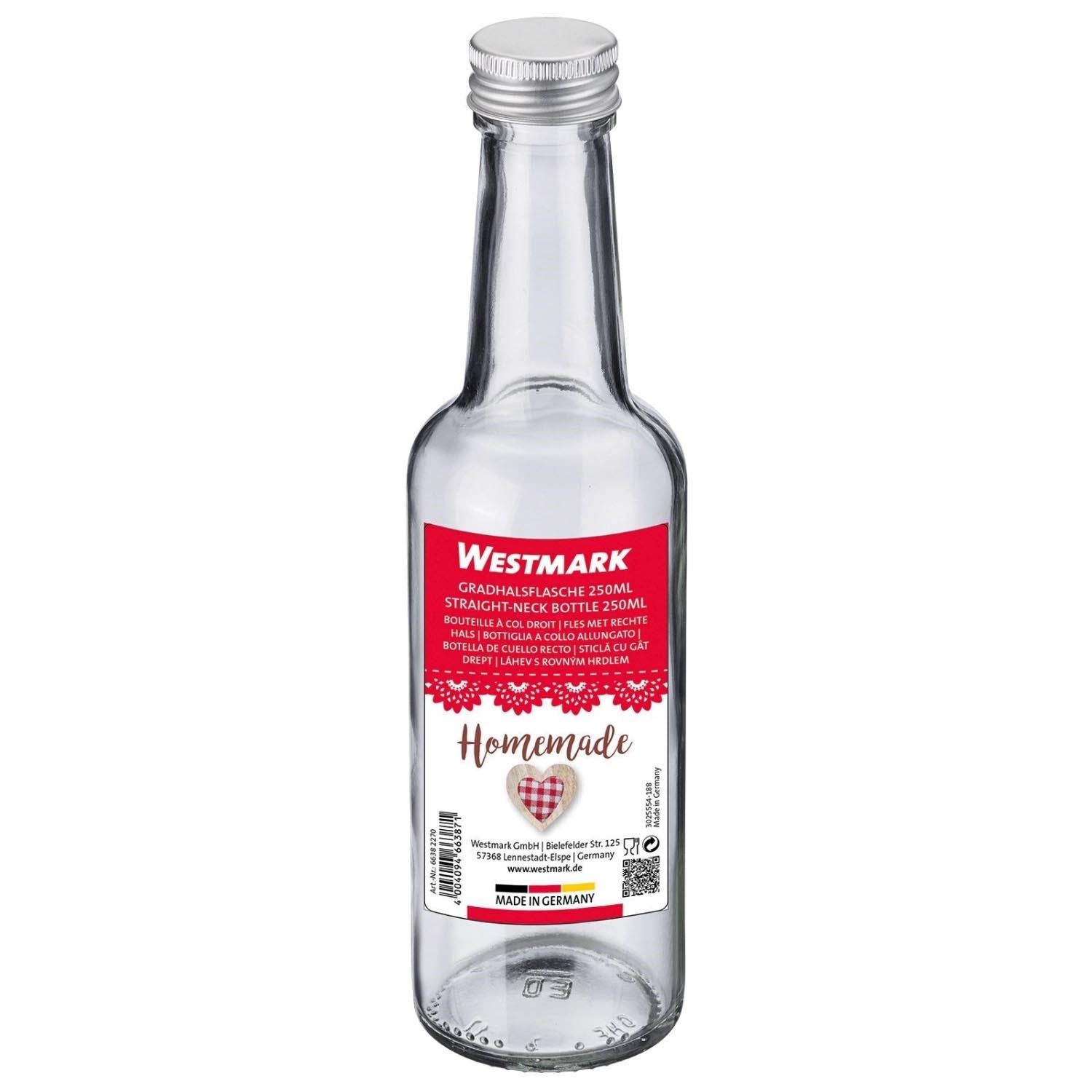 Praktische 250ml Gradhalsflasche mit 28mm Schraubverschluss, ideal für Flüssigkeiten, robust und hochwertig von Westmark.