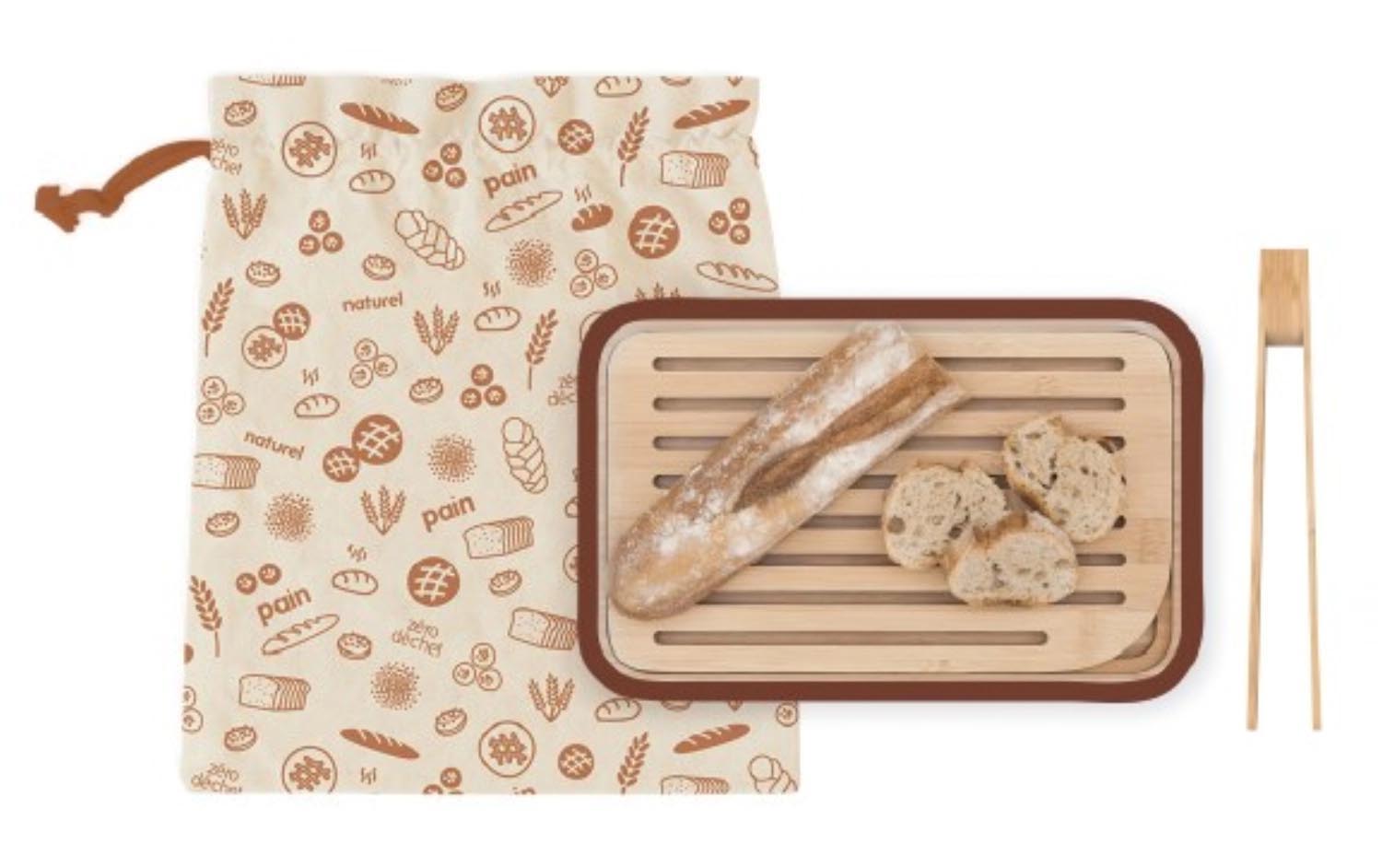 3er Set Bäcker mit Brotbrett, Toastzange, Brotbeutel in Braun präsentiert im Onlineshop von KAQTU Design AG. Brotkorb ist von Pebbly