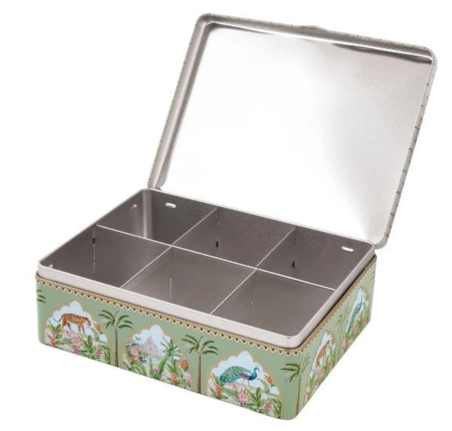 Elegante Teebox Paradis Sauvage von Easy Life, 6 Fächer, 20.5x16x7cm, ideal zur stilvollen Aufbewahrung von Teebeuteln.
