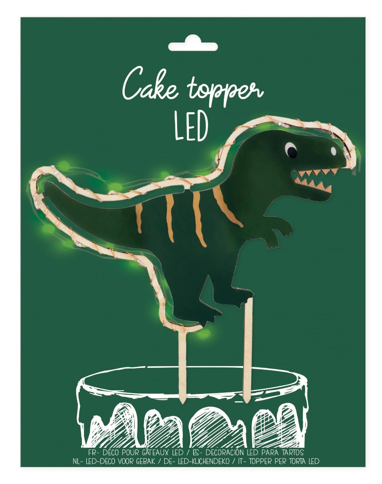Cake Topper mit LED-Beleuchtung Dino in Grün präsentiert im Onlineshop von KAQTU Design AG. Küchenhelfer ist von Scrap Cooking