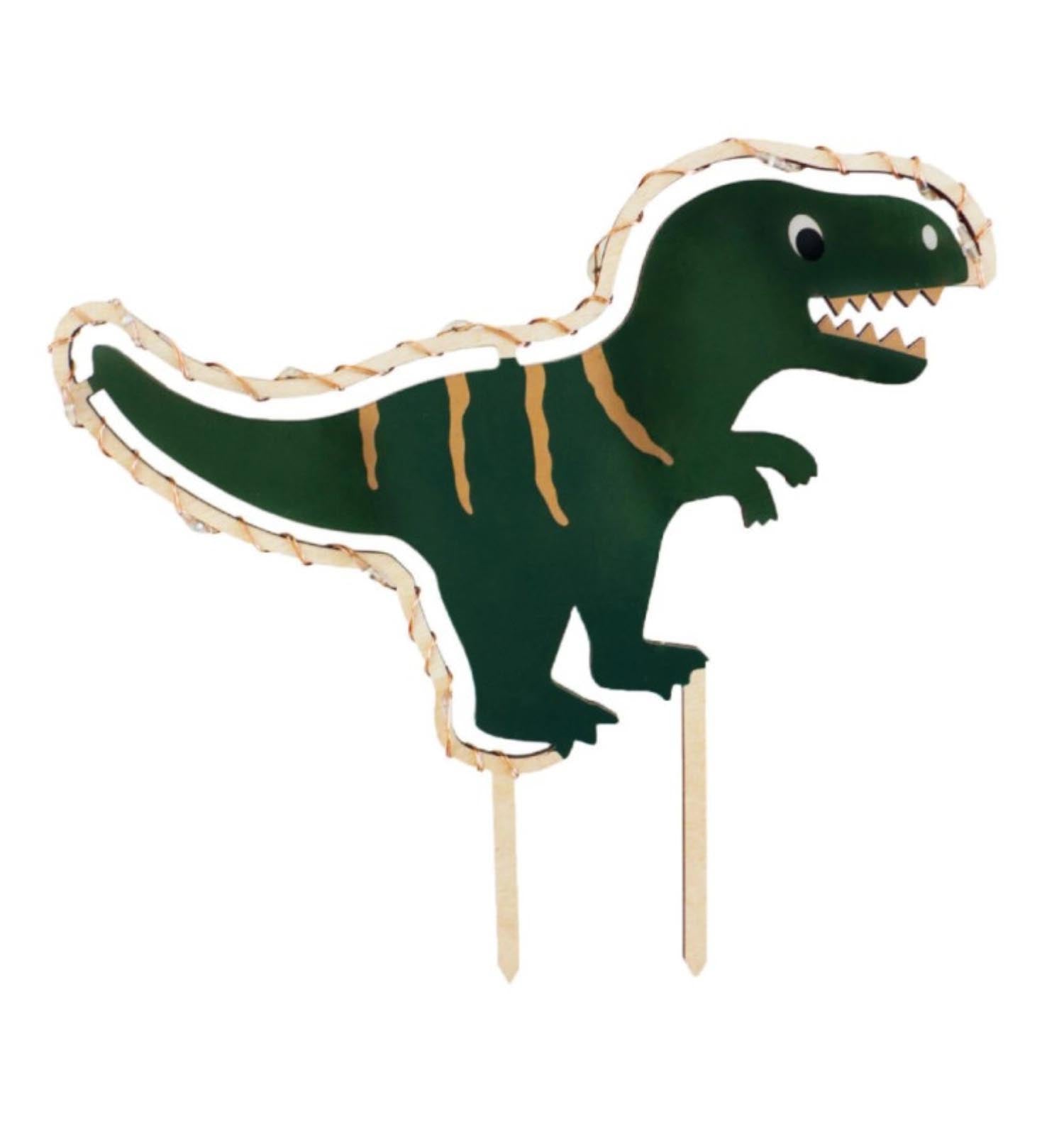 LED-beleuchteter Dino Cake Topper von Scrap Cooking, perfekt für Kindergeburtstage und thematische Torten.