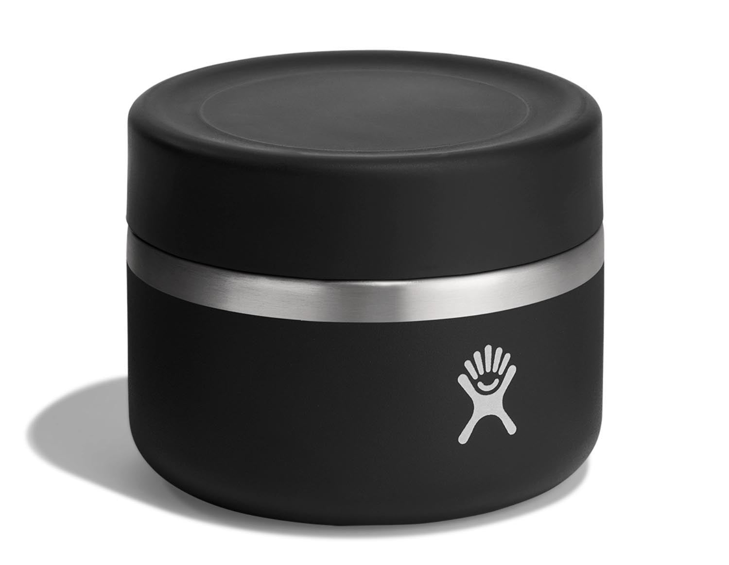 Schwarzer Essensbehälter von Hydro Flask mit 350ml Volumen, ideal für die Aufbewahrung von Snacks und Mahlzeiten, stilvoll und funktional.