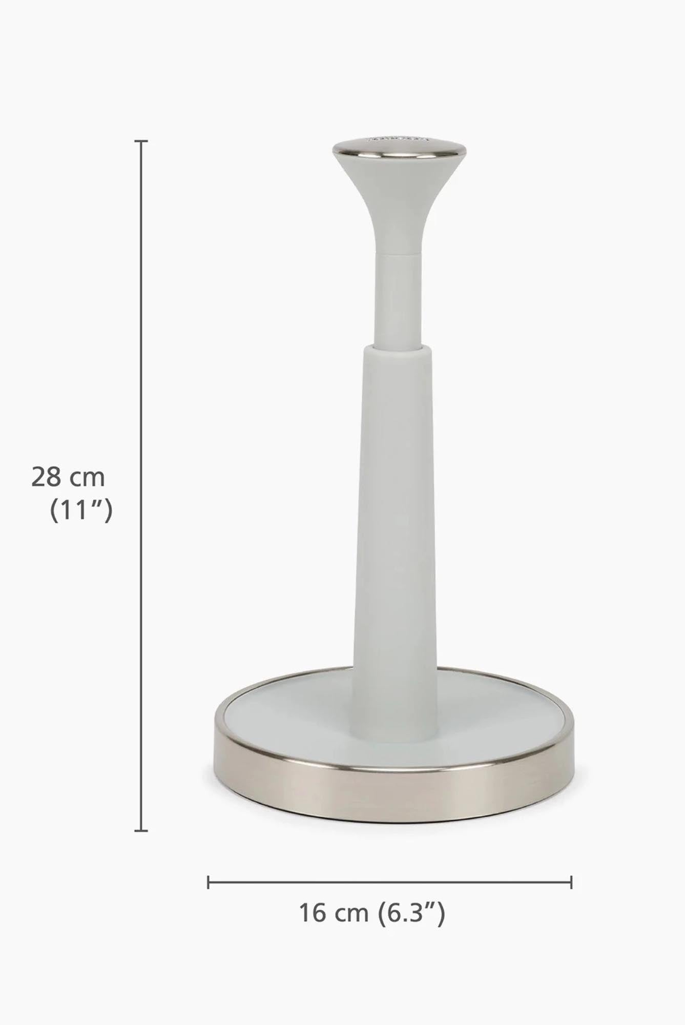 Eleganter Papierrollenhalter von Joseph Joseph in Ecru, passend für Rollen bis 24 cm, mit praktischer Push+Tear Abreissfunktion.