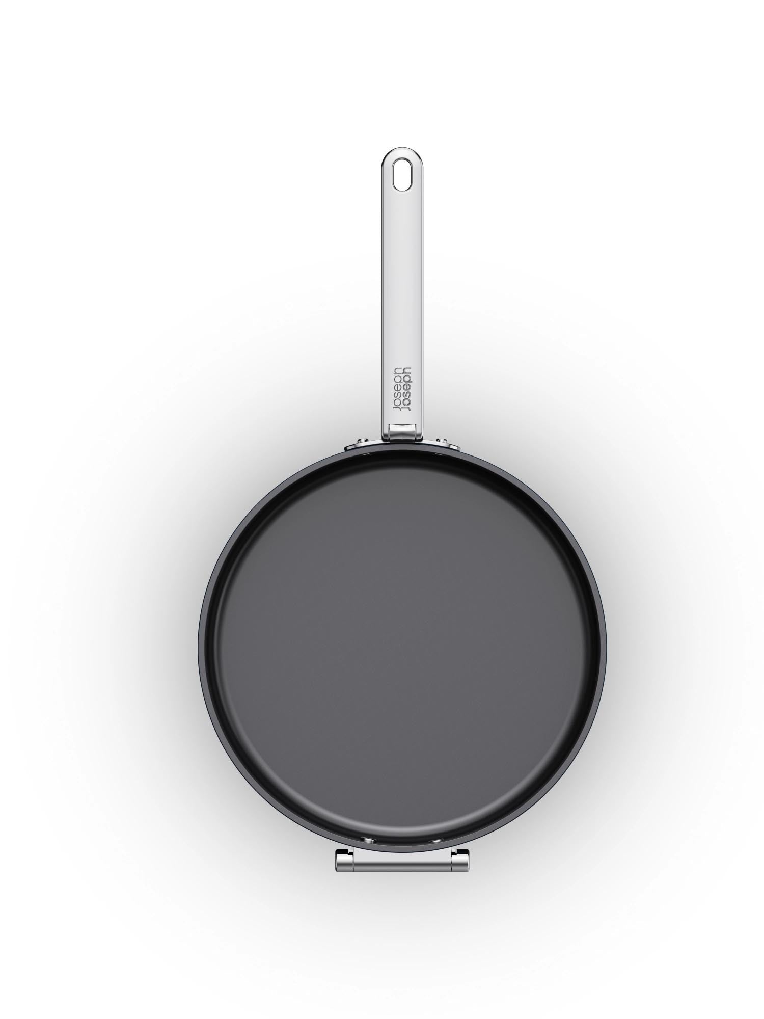 Stielkasserolle 28 cm mit innovativem klappbarem Griff und Deckel, ideal für platzsparendes Kochen in modernen Küchen.