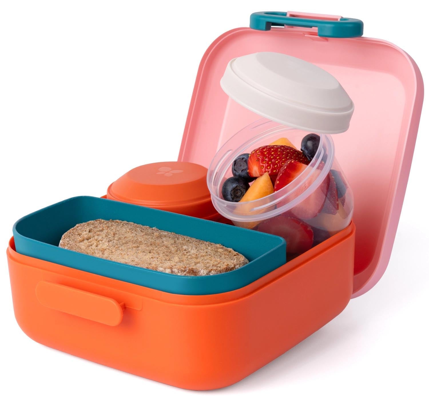 Die Rikko Lunchbox in poppy flamingo von Amuse kombiniert Stil und Funktionalität, ideal für den sicheren Transport von Speisen.