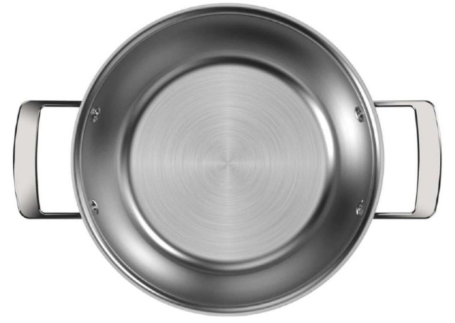 Robuster 24 cm Schmortopf aus Edelstahl von Demeyere, perfekt für langsames Schmoren und Garen, langlebig und elegant.