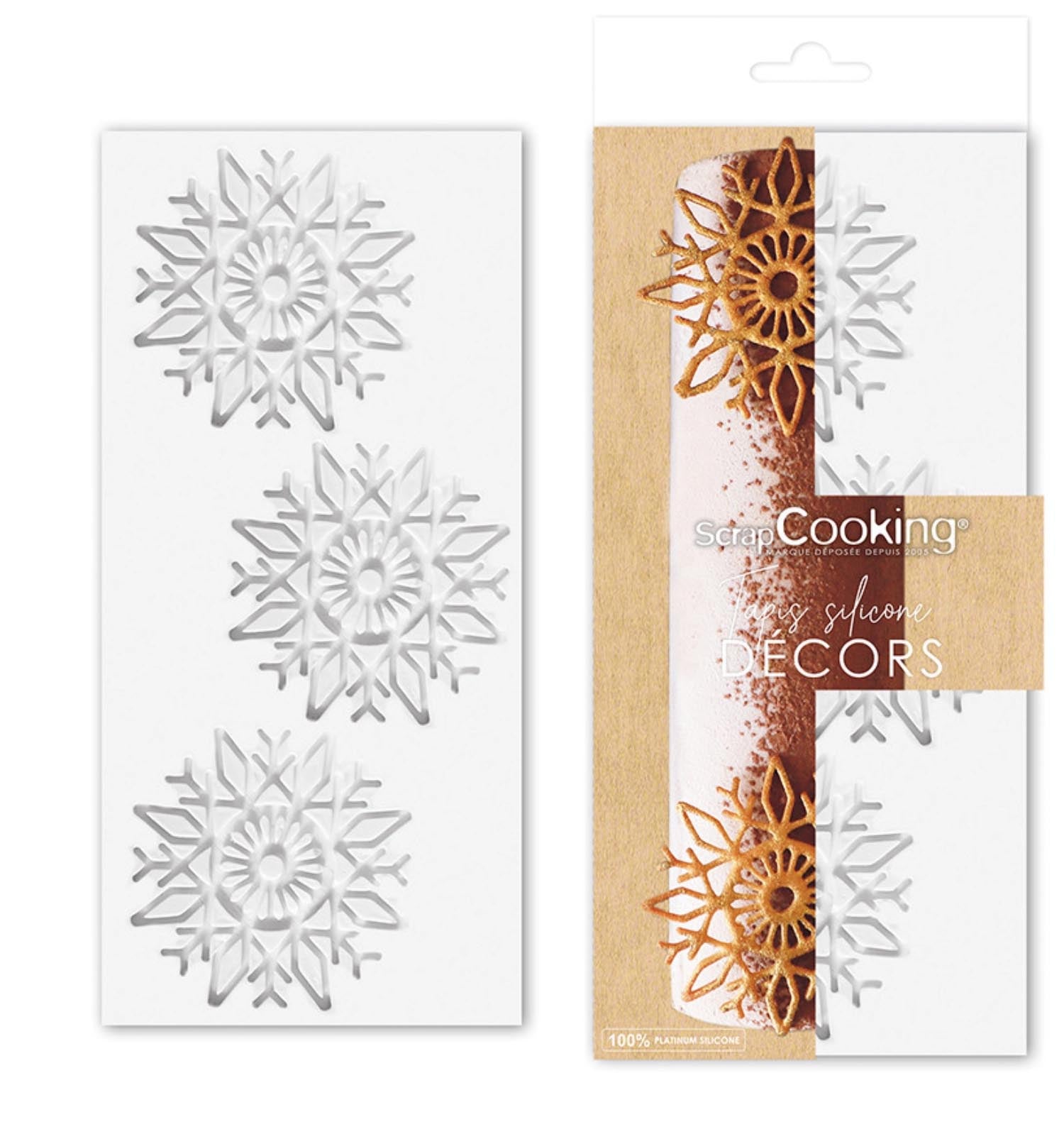 Backform für weihnachtliche Kuchentopper in Schneeflocken-Design, ideal für kreative Backideen und festliche Dekorationen.