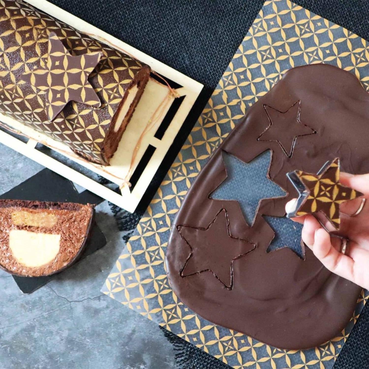 Elegante goldene Transferbögen mit Schokogeschmack im 2er Set von Scrap Cooking – ideal für kreative Dessertverzierungen.