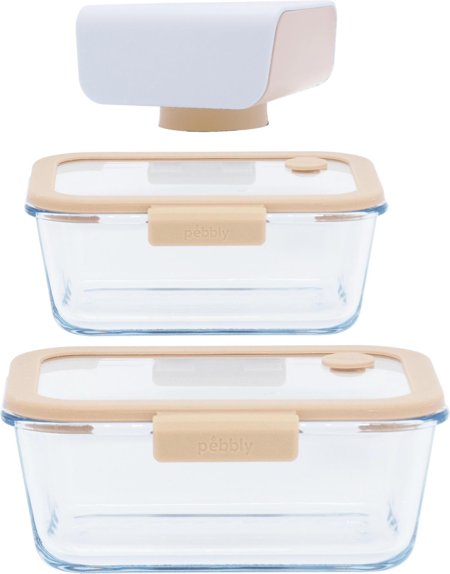 3er Set Vakuum Vorratsdosen mit Vakuum Pumpe Glas in Beige präsentiert im Onlineshop von KAQTU Design AG. Aufbewahrungsbeutel ist von Pebbly