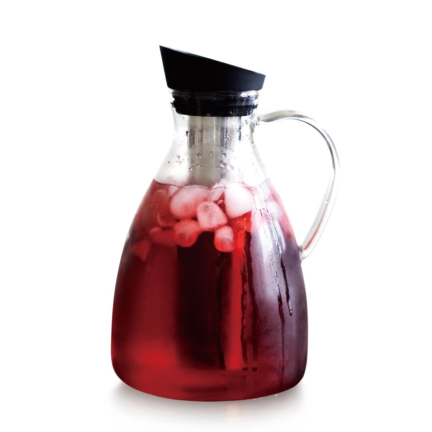 Grosse 2L Infusionskaraffe aus Borosilikatglas von Viva, ideal für Eistee und aromatisierte Getränke.