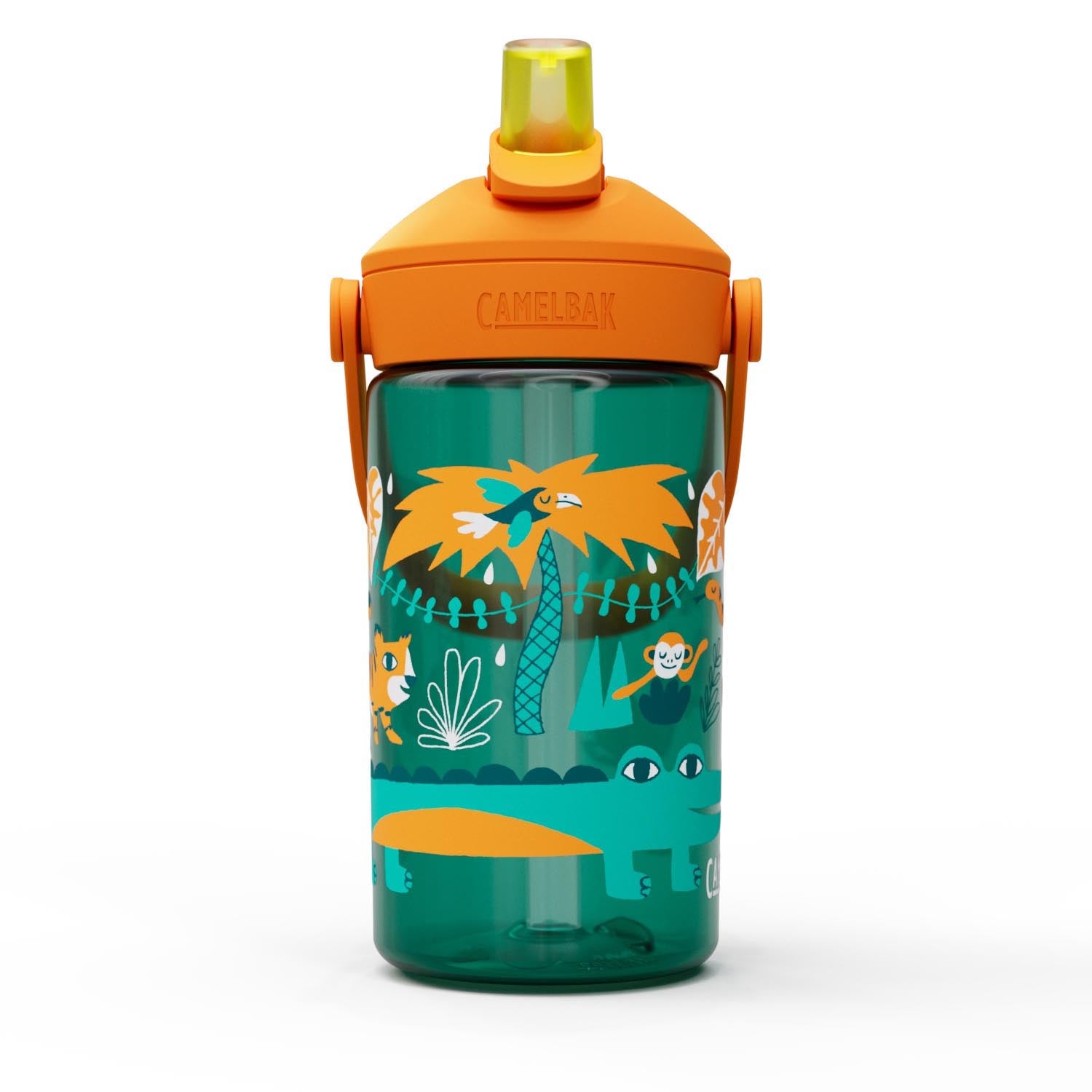Die CamelBak Thrive Flip Straw Kids 0.4l Flasche mit Dschungeltier-Design ist ideal für Kinder, auslaufsicher und einfach zu nutzen.