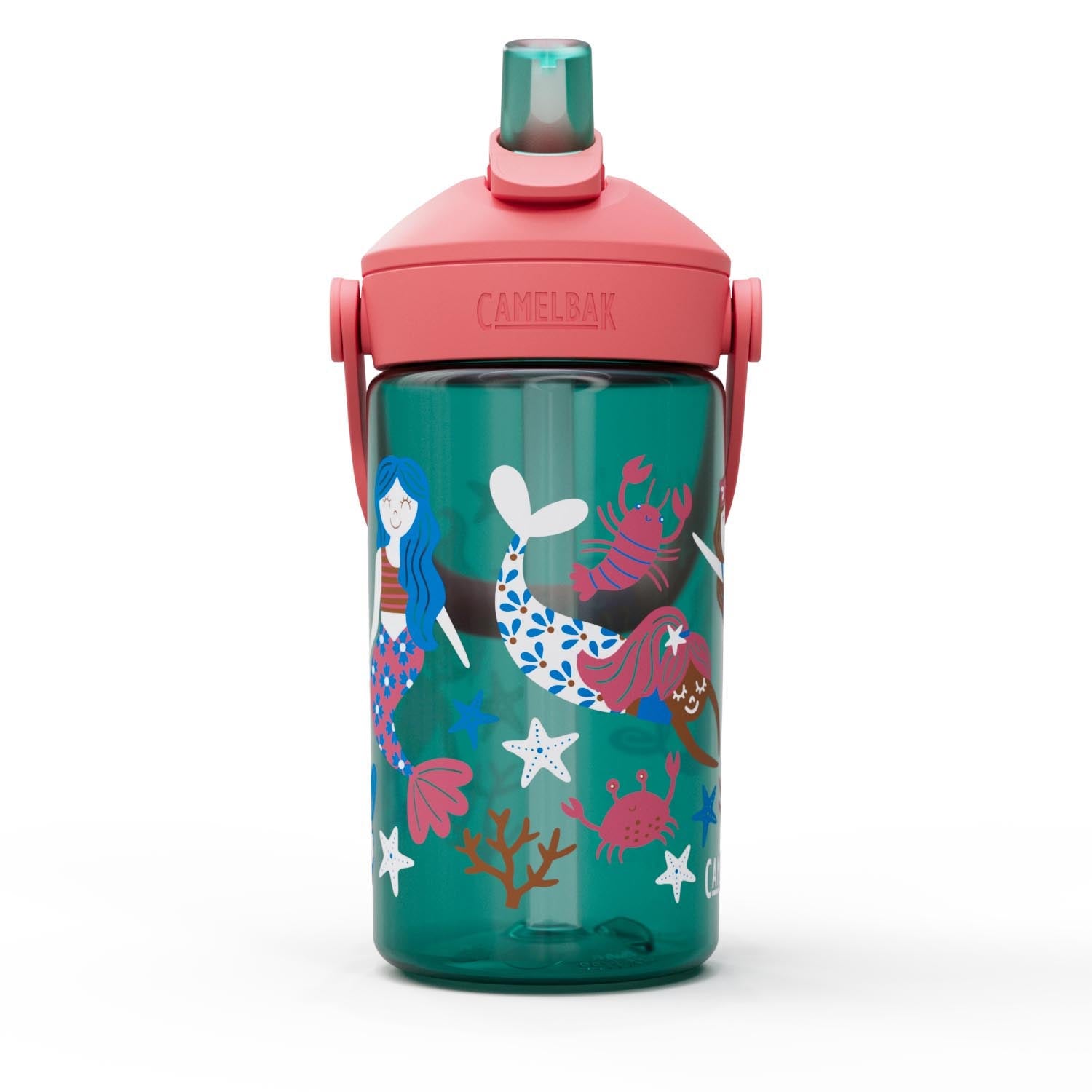 Die Camelbak Trinkflasche für Kinder, 0.4l, mit Flip-Strohhalm und Meerjungfrauen-Design, ideal für Schule und Freizeit.